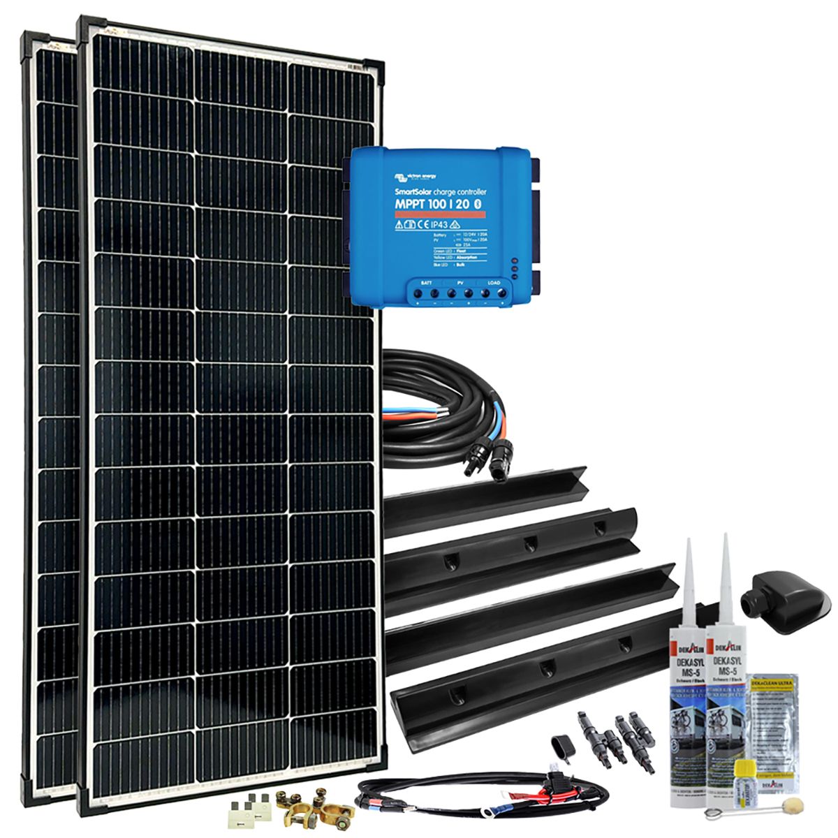 Solarset 165W Flex mit MPPT Laderegler, Wechselrichter und Lithium