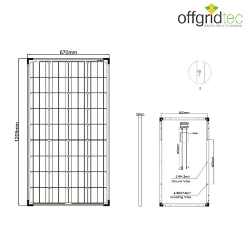 130 Watt Solarpanel 12 V mono Offgridtec Zeichnung