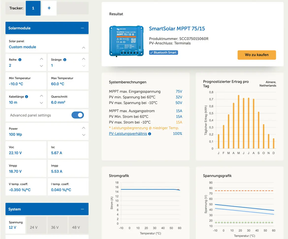 MPPT Rechner Victron Energy