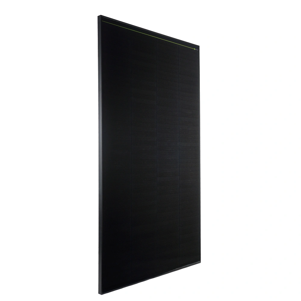 wattstunde-sola-frame-black-275wp-links WATTSTUNDE® SOLA Frame Black 275 Watt Solarpanel – schräge Ansicht von links mit sichtbarem Rahmenprofil