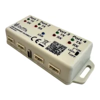 USB Quadport VE.Direct Schnittstellenerweiterung – Gehäuse mit LED-Anzeigen und Beschriftung der Ports