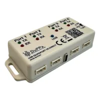 USB Quadport VE.Direct Schnittstellenerweiterung – seitliche Ansicht mit Beschriftung und LED-Anzeigen