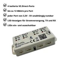 USB Quadport VE.Direct Schnittstellenerweiterung – Produktfoto mit technischen Hauptmerkmalen