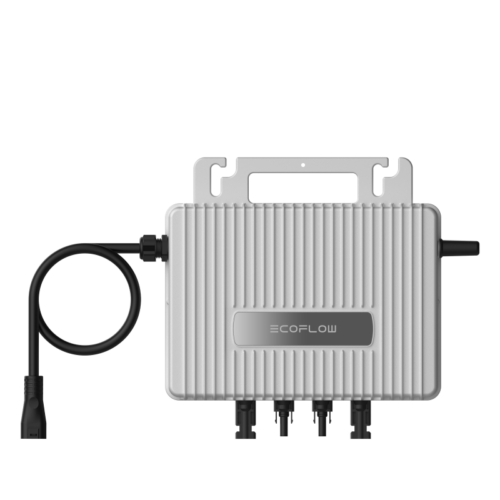 Frontansicht des EcoFlow STREAM Mikrowechselrichters mit AC-Kabel