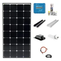 125 Watt Daylight Solar-Set mit SOLA Frame Daylight Solarmodul, Laderegler, Haltespoilern MOUNT und Dachdurchführung in schwarz oder weiß, Dekalin Klebeset und Kabeln