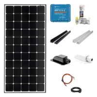 210 Watt Daylight Solar-Set mit SOLA Frame Daylight Solarmodul, Laderegler, Haltespoilern MOUNT und Dachdurchführung in schwarz oder weiß, Dekalin Klebeset und Kabeln