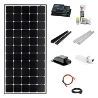 210 Watt Daylight Solar-Set mit SOLA Frame Daylight Solarmodul, Laderegler, Haltespoilern MOUNT und Dachdurchführung in schwarz oder weiß, Dekalin Klebeset und Kabeln