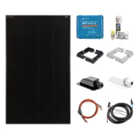 220 Watt Shadow Solar-Set mit SOLA Frame Shadow Solarmodul, Victron SmartSolar MPPT 75/15, Halteecken und Dachdurchführung in schwarz oder weiß, Dekalin Klebeset, Batterie- und Solarkabel