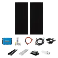 300 Watt Shadow Solar-Set mit 2 SOLA Frame Shadow Solarmodulen mit je 150 Watt, Victron SmartSolar MPPT 100/30, Haltespoilern und Dachdurchführung in schwarz oder weiß, Dekalin Klebeset, Batterie- und Solarkabel, MC4 Y-Stecker-Set